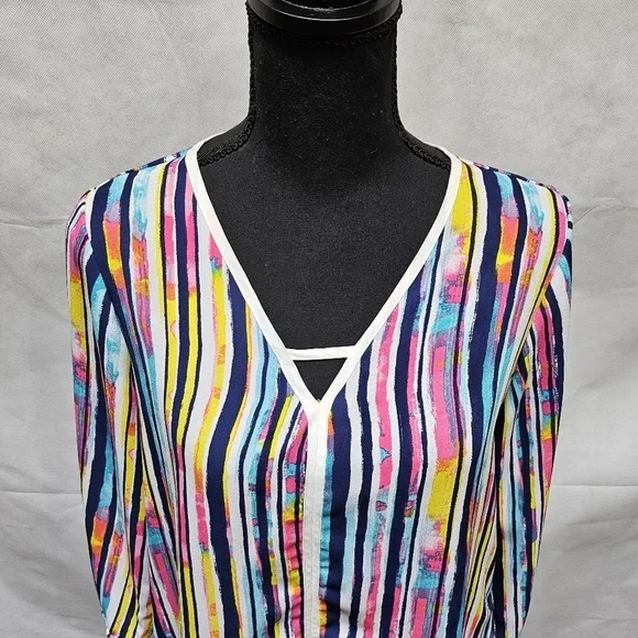 Signature Studio Stripped Pull Over Top Blue Pink 100% Polyester Sz S - Picture 2 of 8